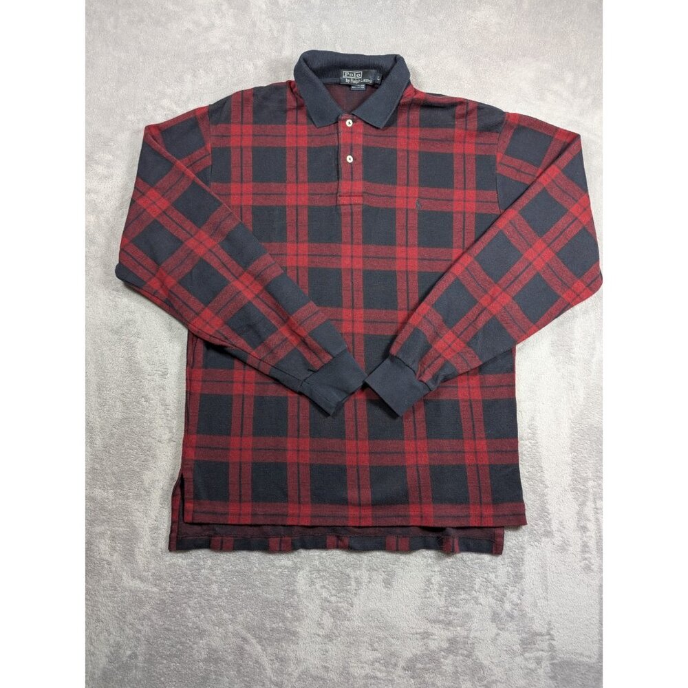 Polo Ralph Lauren Polo Shirt Mens Large Red Plaid Preppy Academia Vintage Casual